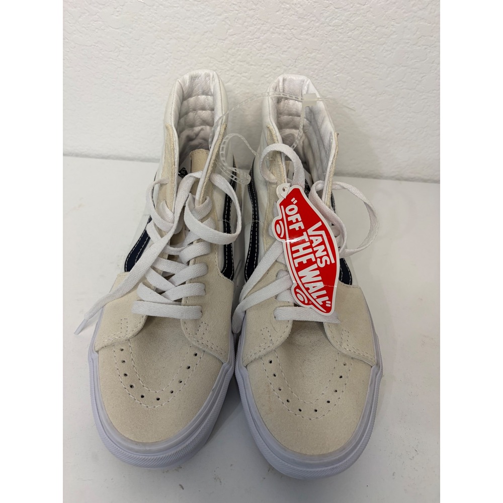Vans Sk8-Hi High Top‎ Sneakers Cream White Navy Blue Suede Canvas